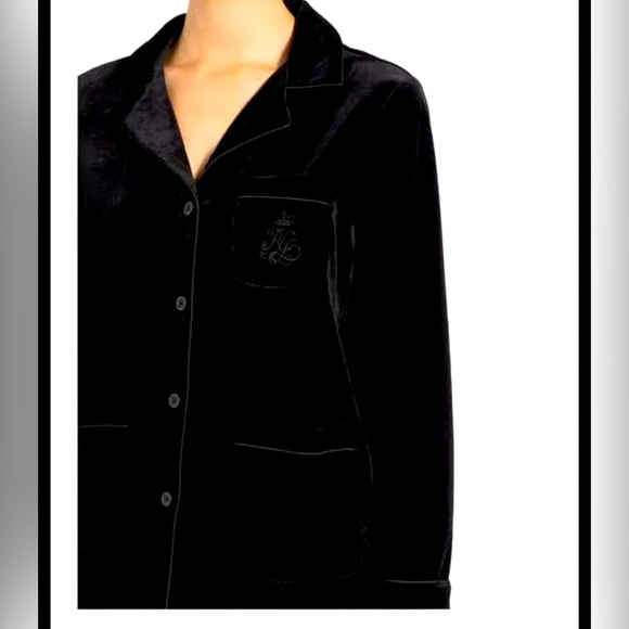 Lauren Ralph Lauren womens velvet pajama top LG black label logo Large - Picture 2 of 6